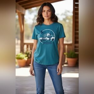 🏜️ Ariat Desert Graphic T-Shirt Teal Blue Size Womens Large